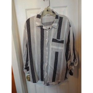 Eden & Olive Women's Large Striped Long Sleeve Button Up Shirt Soft